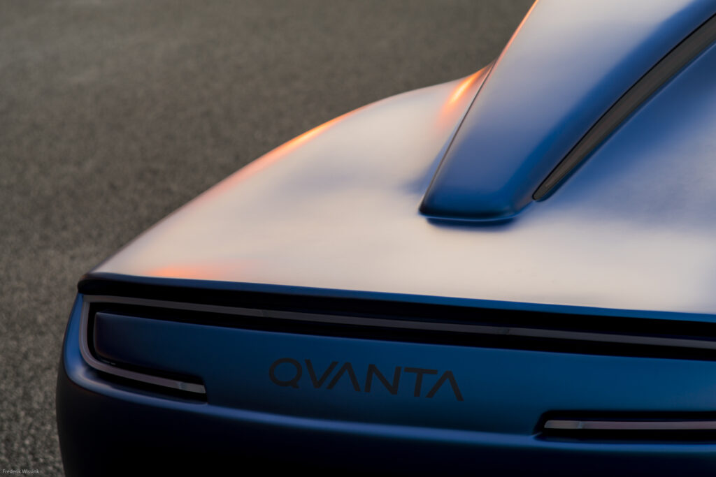 Detail of the rear of the Quanta EV showing the tail lights.