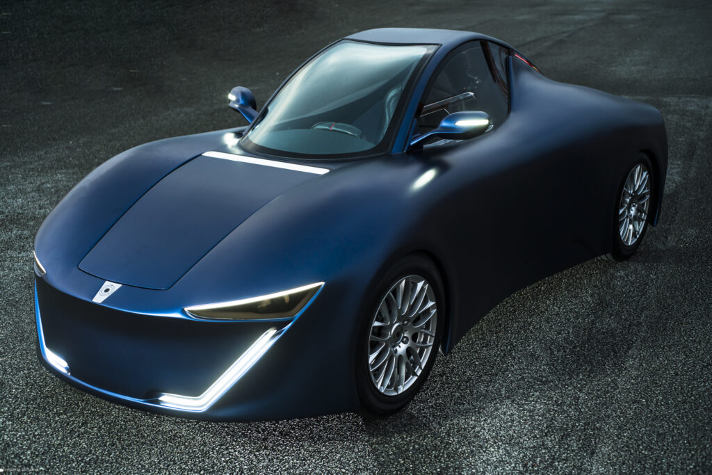 EV concept car photographed at night to show the lines and lights