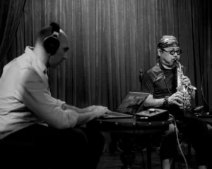 producer and musician Tran Manh Tuan putting together a piece