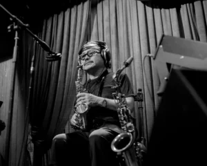 Tran Manh Tuan plays the saxophone